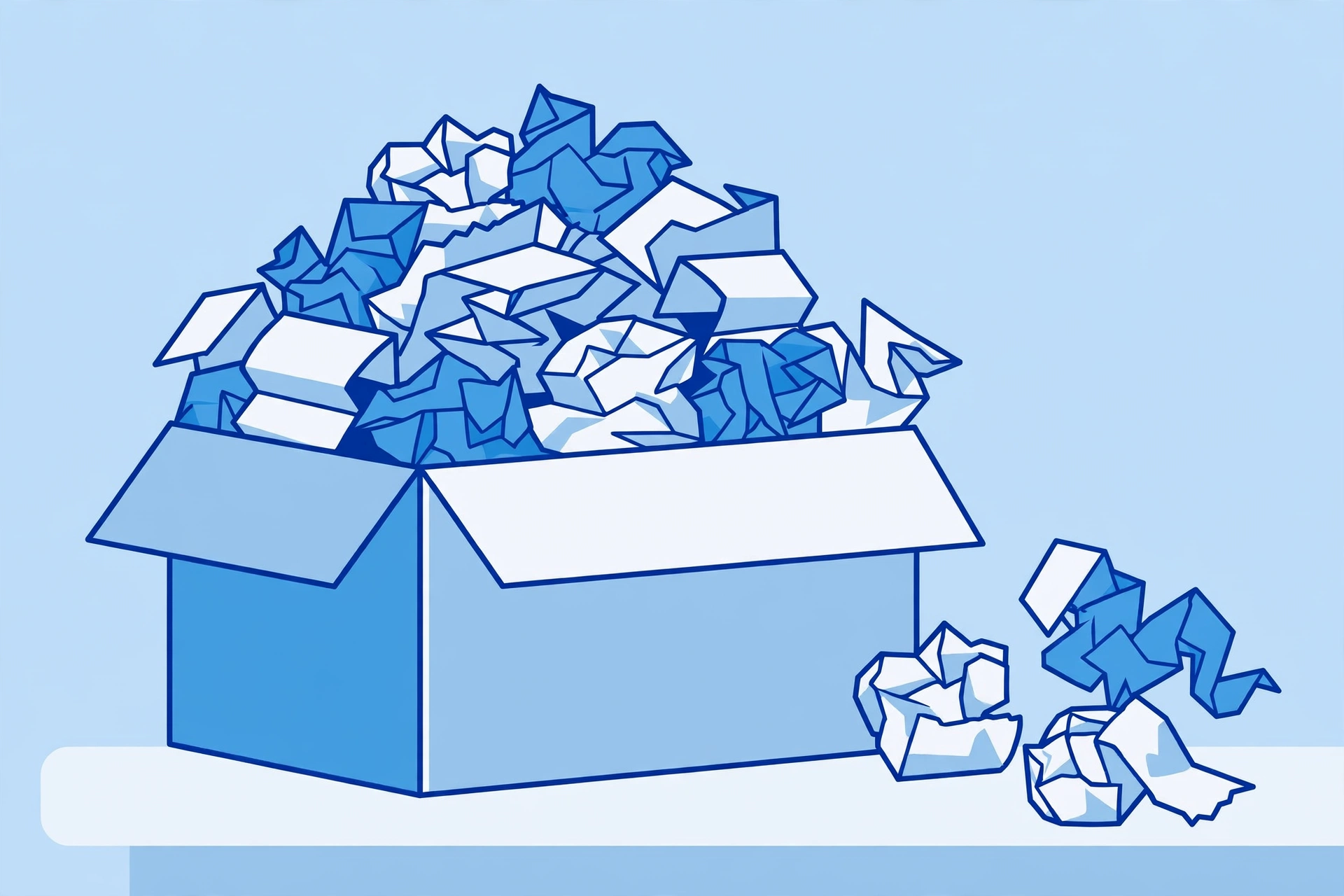Shoebox overflowing with crumpled receipts